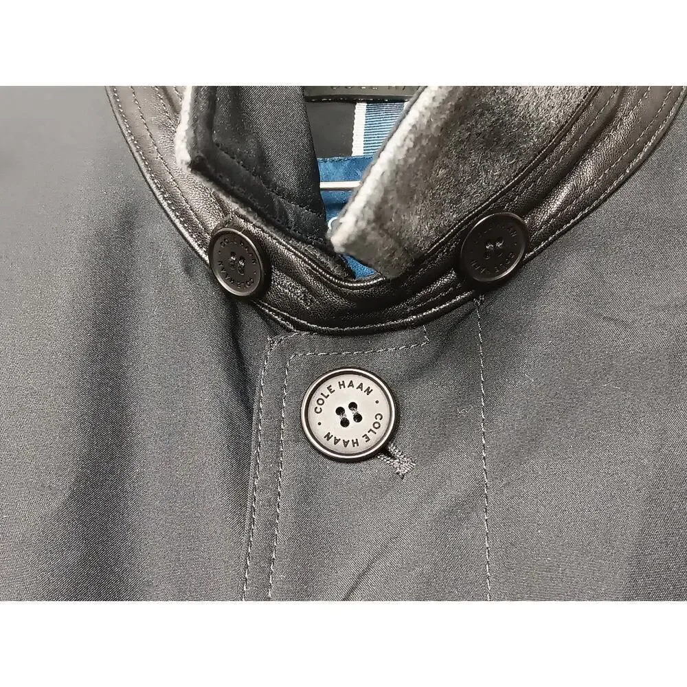 Cole Haan Men's Black Lightweight Trench Coat Size XL Water Resistant Button